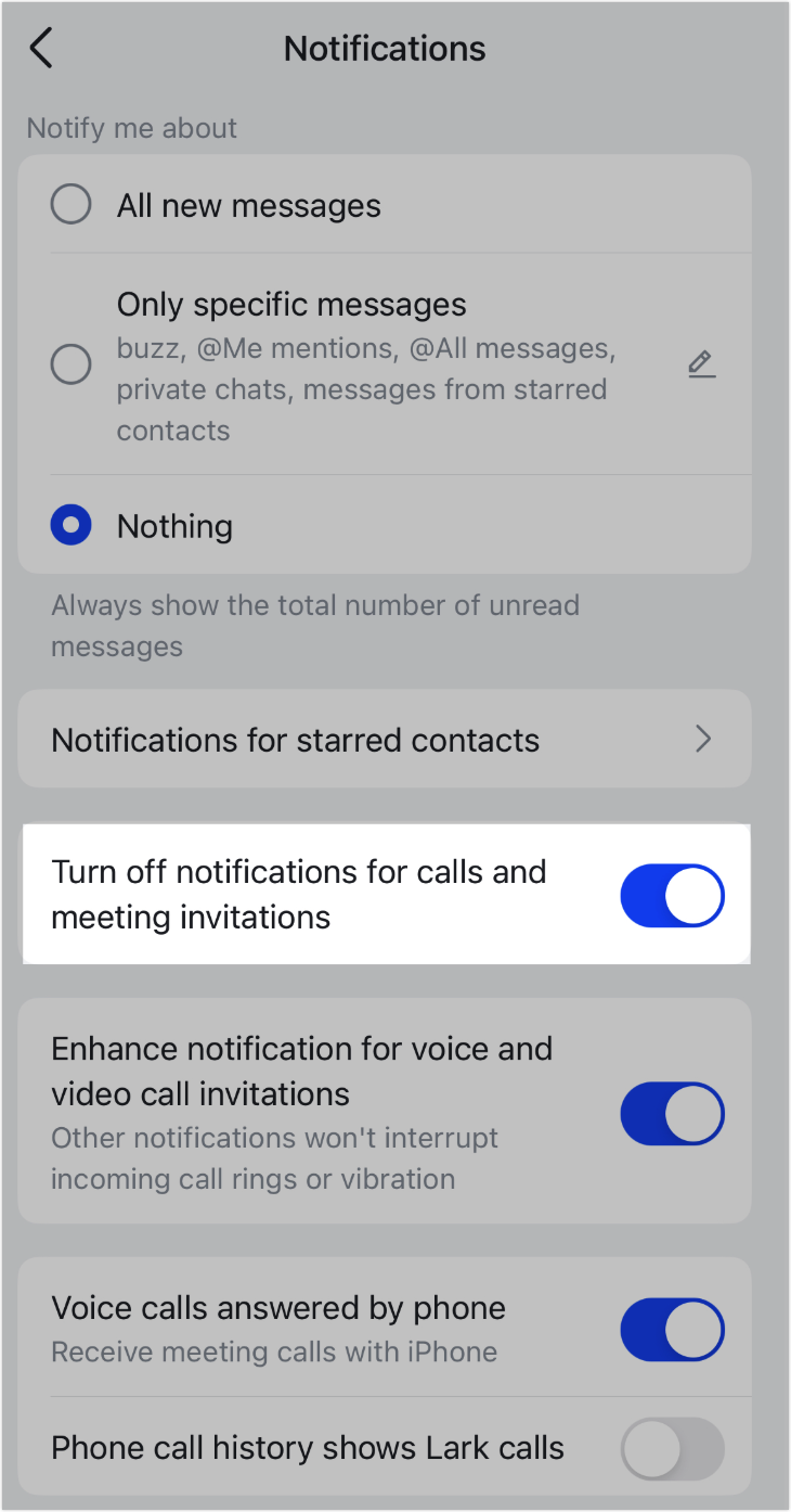 Tùy chỉnh thông báo cuộc gọi và họp video trên Lark Meetings